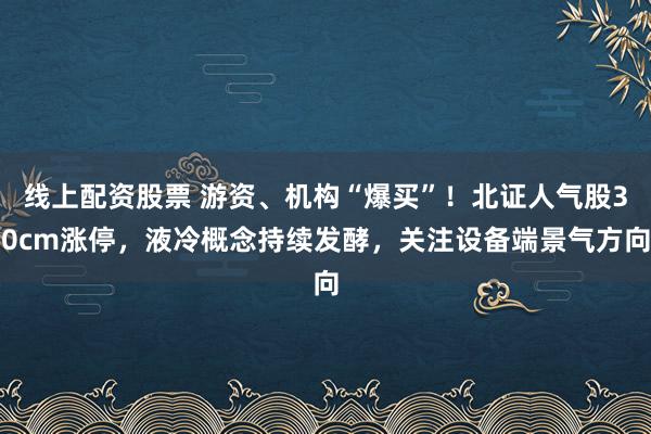 线上配资股票 游资、机构“爆买”！北证人气股30cm涨停，液冷概念持续发酵，关注设备端景气方向