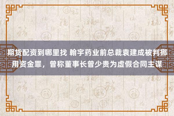 期货配资到哪里找 翰宇药业前总裁袁建成被判挪用资金罪，曾称董事长曾少贵为虚假合同主谋